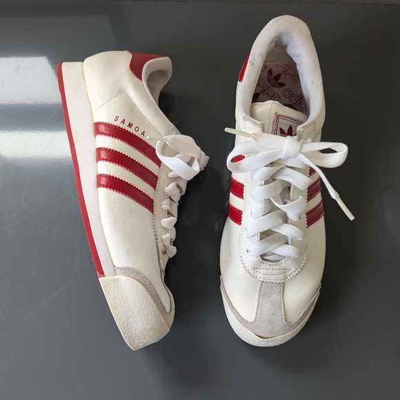 Adidas Samoa White Red Leather Sneakers Mens 9.5 - Picture 1 of 14